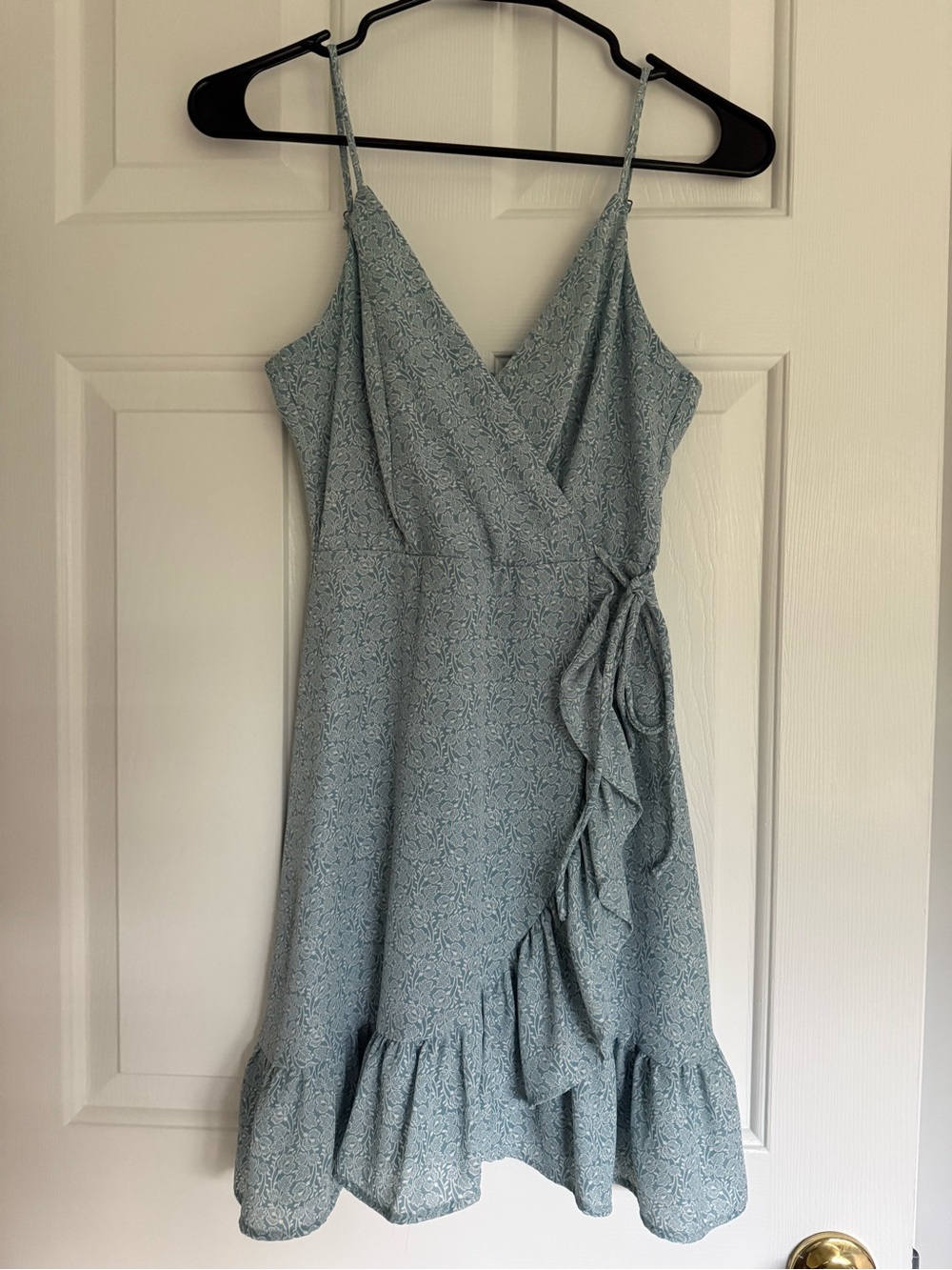 Altar'd State Dusty Blue Floral Wrap Mini Dress